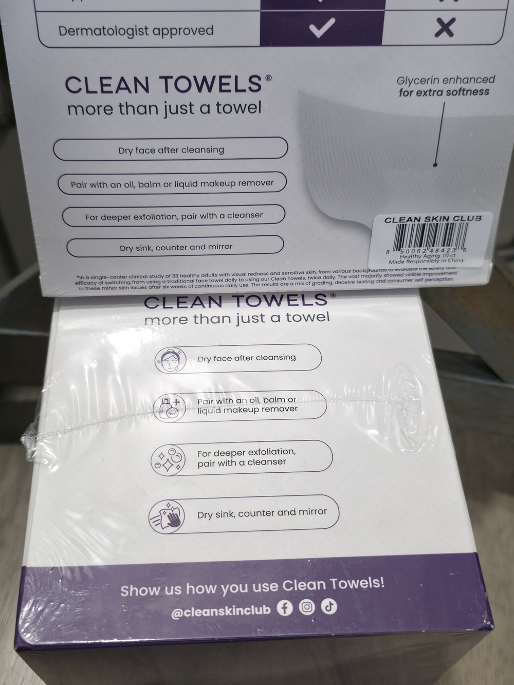 Clean Towels Reusable Face Cloths - XL HEALTHY AGING 50 +10 Travel